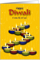Diwali From All of Us Greetings with Colorful Diya Shining Brightly card