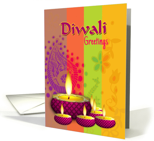 Diwali Greetings Business or Personal Colorful Diya and Stripes card