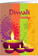 Diwali Greetings Business or Personal Colorful Diya and Stripes card