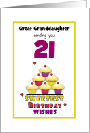 Great Granddaughter 21st Birthday Colorful Cupcakes Custom Age card