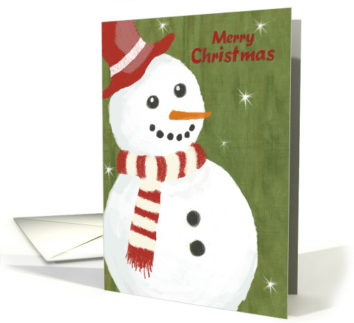 Red Hat Cute Snowman Merry Christmas for Child with Woolen Scarf card