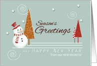 New Address Custom Red Hat Snowman Season’s Greetings Trees card
