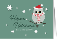New Address Custom Christmas Cute Owl Scarf Santa Hat Happy Holidays card