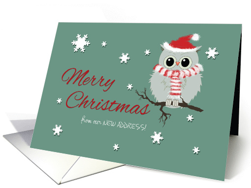 New Address Custom Merry Christmas Cute Owl Scarf Santa Hat card