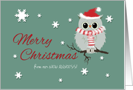 New Address Custom Merry Christmas Cute Owl Scarf Santa Hat card