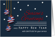 Military Patriotic Season’s Greetings Custom American Flag Ornaments card