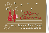 Brother Red Trees Custom Merry Christmas with Swirls and Snowflakes card