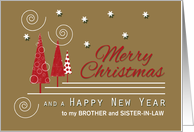 Brother and Sister in Law Red Trees Custom Merry Christmas Snowflakes card