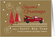 Automotive Tow Truck Business Custom Season’s Greetings Red Trees card