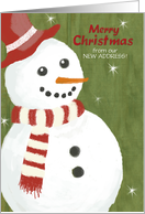New Address Red Hat Cute Snowman Merry Christmas with Woolen Scarf card