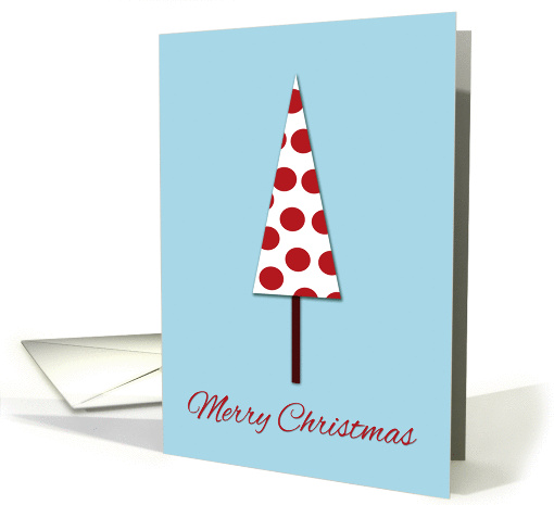 Red Polka Dot Tree Simple and Cute Merry Christmas on Blue card