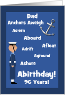 Dad 96th Birthday British Navy A Sailor Nautical Word Humour Custom card