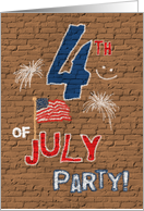 4th of July Party Invitation Chalk on Bricks Urban Graffiti Look card