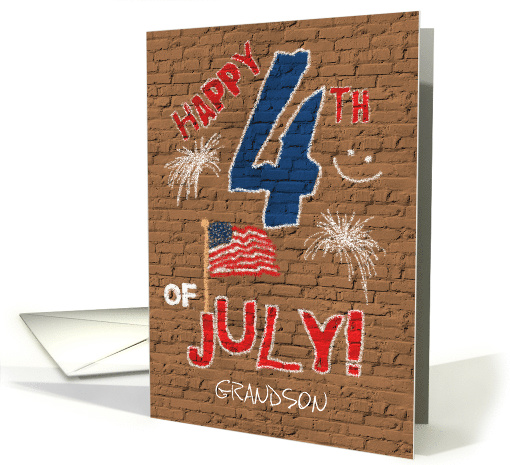 Grandson 4th of July Chalk on Bricks Urban Graffiti Custom Name card