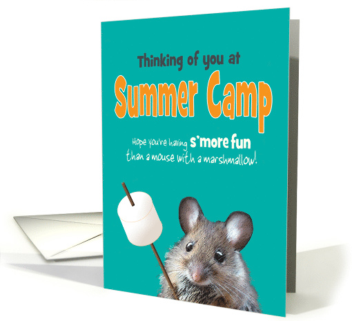 Summer Camp Thinking of You Mouse with a Marshmallow Humor card
