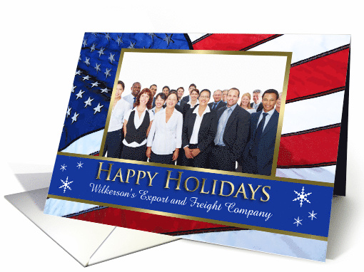 Happy Holidays Patriotic U.S. Flag Christmas Business Photo card