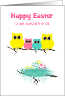 Easter Owl card with Cute Owl Family and Colorful Easter Eggs card