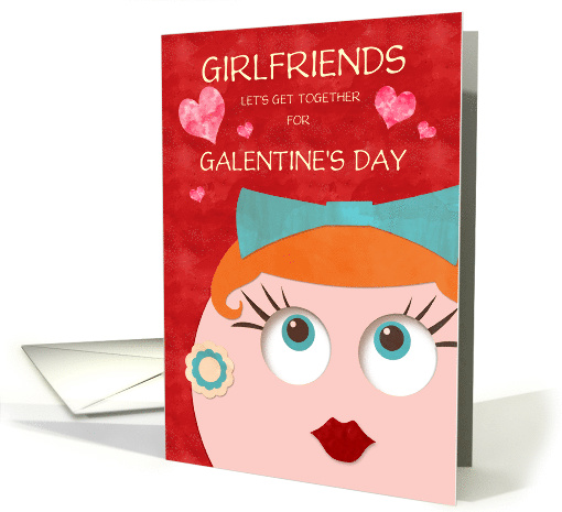 Galentine's Day Party Invitation Retro Lady Red Lipstick card