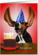 Gluten-Free Birthday Cake and Excited Party Dog Basset Hound card