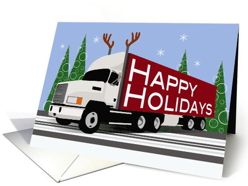 Trucker Happy Holidays with White Cab and Reindeer Antlers card