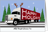 Trucker Business Custom Happy Holidays White Cab Reindeer Antlers card