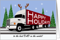 Dad Trucker Custom Relation Happy Holidays White Cab Reindeer Antlers card