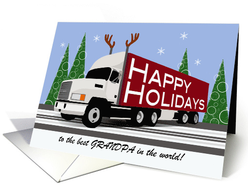 Grandpa Trucker Custom Happy Holidays White Cab Reindeer Antlers card