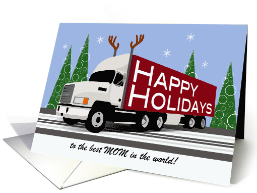 Mom Trucker Custom Happy Holidays White Cab Reindeer Antlers card