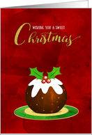 Business Sweet Christmas Pudding on Plate with Holly Sprig card