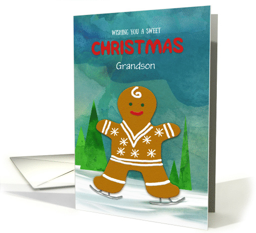 Grandson Sweet Christmas Skating Gingerbread Man card (1492216)