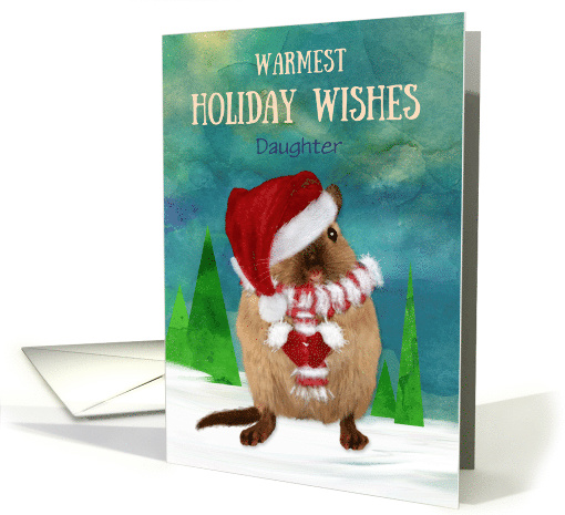 Daughter Custom Christmas Gerbil Santa Hat in Winter Scene card