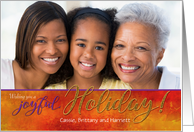 Joyful Holiday Christmas Season Custom Photo Faux Gold and Purple card