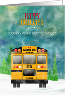 School Custom District Happy Holidays Yellow School Bus in Snow card