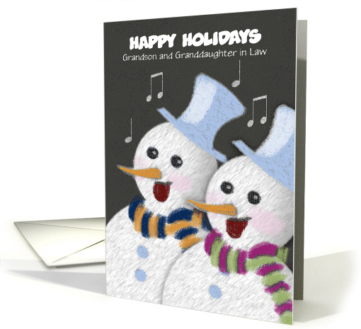Christmas Snowman Couple Grandson and Granddaughter in Law Custom card