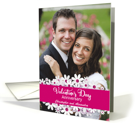 Valentine's Day Anniversary Photo Card with Flowers Custom Names card