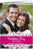 Valentine’s Day Anniversary Photo Card with Flowers Custom Names card
