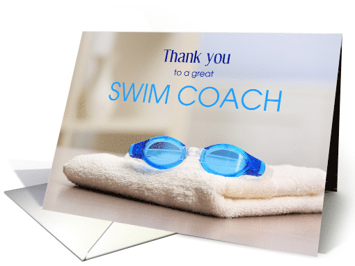 Swim Coach Thank you Swim Goggles on Towel card (1513496)