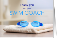 Swim Coach Thank you Swim Goggles on Towel card