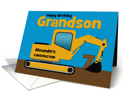 Grandson 7th Birthday Custom Name Yellow Excavator card (1519570)