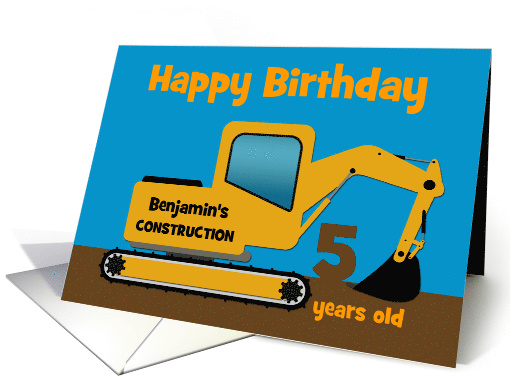 5th Birthday Custom Age and Name Yellow Excavator card (1521366)