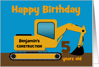 5th Birthday Custom Age and Name Yellow Excavator card