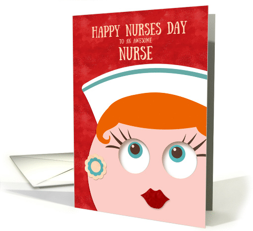 Happy Nurses Day Retro Nurse with Earrings and Red Lipstick card