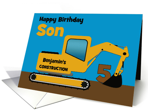 Son 5th Birthday Custom Name Yellow Excavator card (1524394)