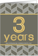 Employee 3rd Anniversary Faux Gold on Grey Taupe Geometric Pattern card