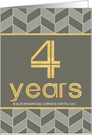 Employee 4th Anniversary Faux Gold on Grey Taupe Geometric Pattern card