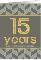 Employee 15th Anniversary Faux Gold on Grey Taupe Geometric Pattern card