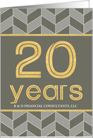 Employee 20th Anniversary Faux Gold on Grey Taupe Geometric Pattern card