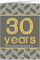 Employee 30th Anniversary Faux Gold on Grey Taupe Geometric Pattern card