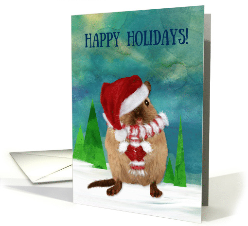 Happy Holidays Gerbil in Santa Hat Scarf and Mittens card (1543044)