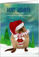 Vet Business Custom Happy Holidays Gerbil in Santa Hat Scarf Mittens card